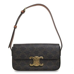 Celine Claude Triomphe Shoulder Bag Tan Brown Canvas